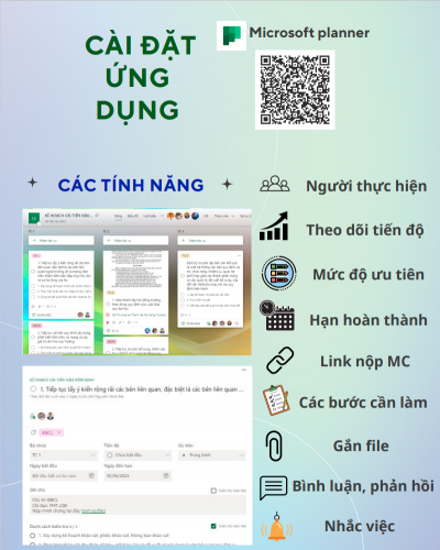 Công cụ được sử dụng là Microsoft Planner. Các đơn vị liên quan được hướng dẫn để sử dụng phần mềm này trong báo cáo tiến độ thực hiện các công việc được giao.